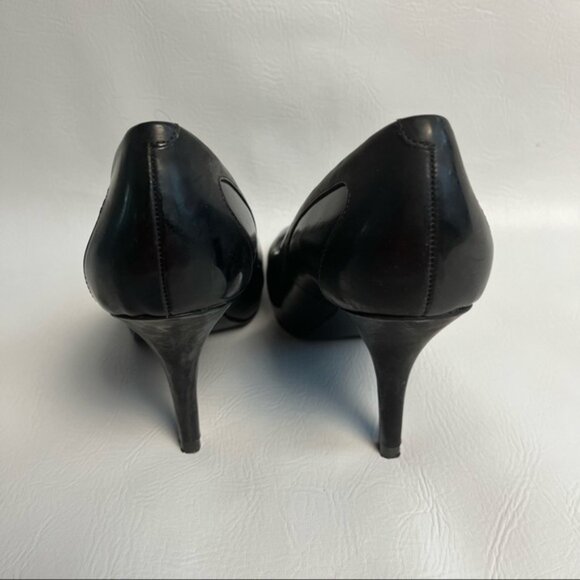 Marc Fisher Black Leather Peep Toe Heels Size 7 M bin 2V - Picture 3 of 4
